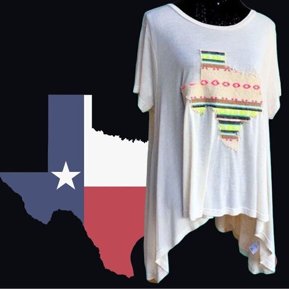 Judith March Serape Texas Shark Bite Hem Oversized Tee - Picture 1 of 9